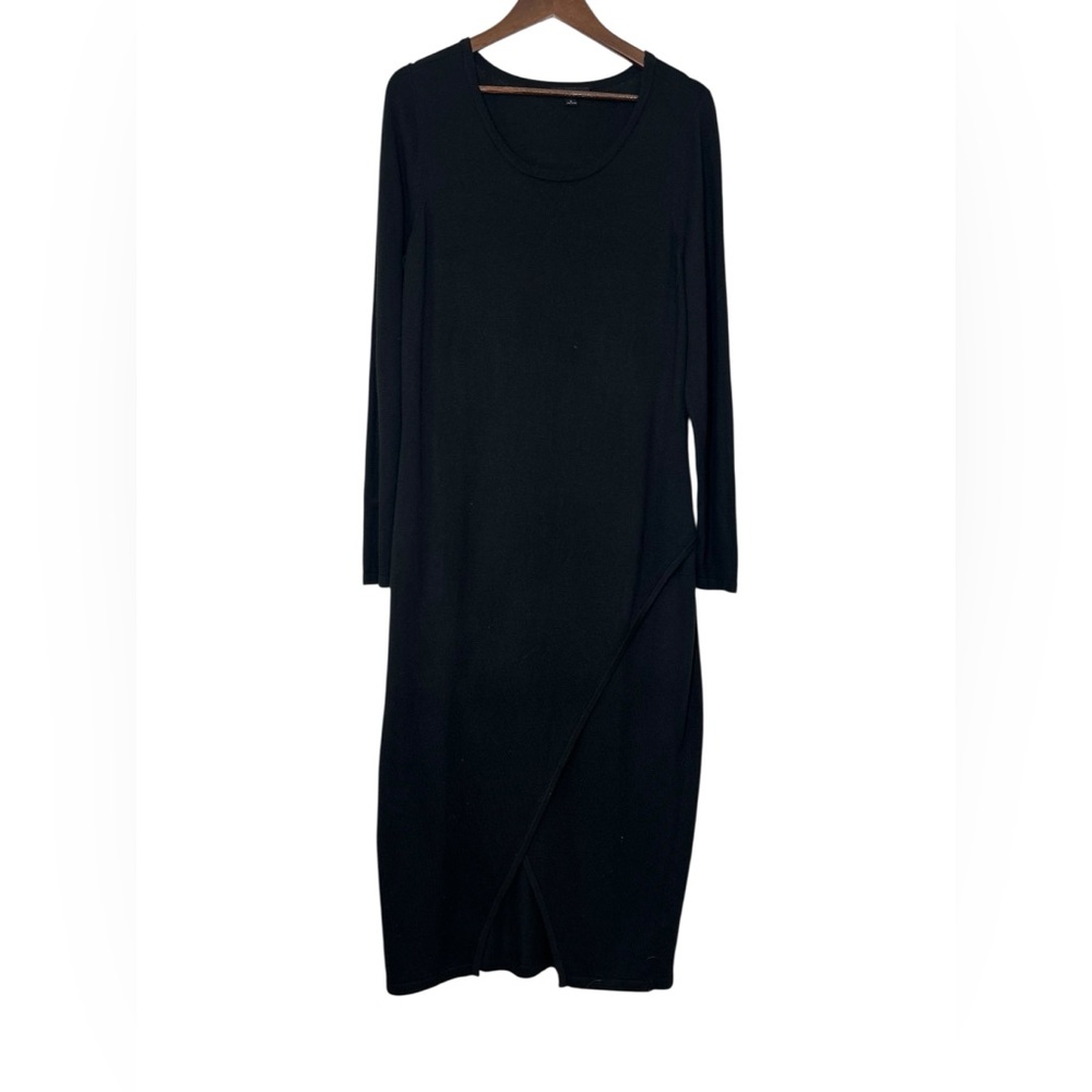 H by Halston Large Black Long Sleeve Knit Sweater Split Tulip Hem Maxi Dress